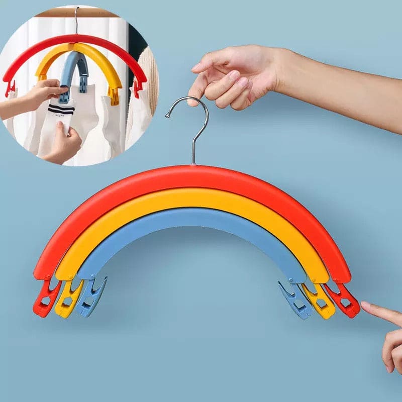 Three Layer Rotatable Hanger, Creative Rainbow Shaped Hanger With Windproof Clip, Multifunctional Three Layer Bed Sheet Drying Racks Three Layer Rotatable Hanger, Creative Rainbow Shaped Hanger With Windproof Clip, Multifunctional Three Layer Bed Sheet Drying Racks